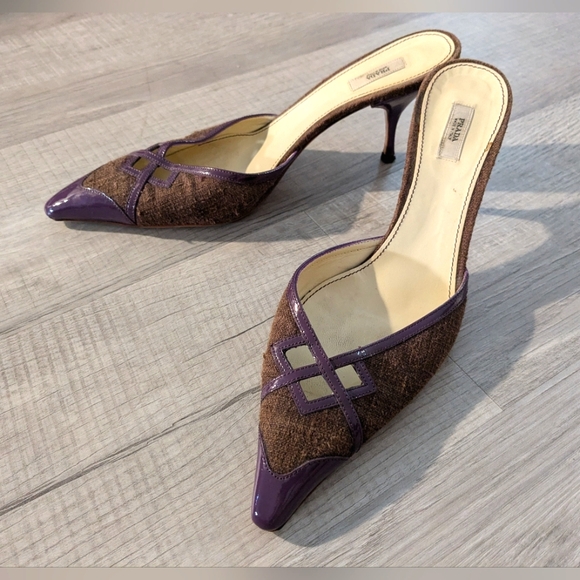 Vintage Prada Mules Tweed and Patent Leather - Picture 1 of 7